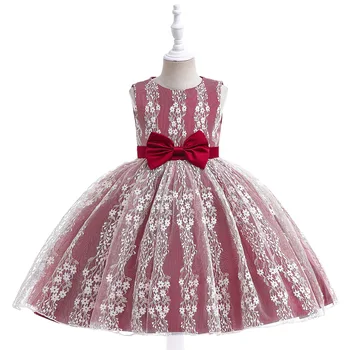 Bez piedurknēm Mežģīņu Ziedu Kleitas, Drēbes Bērniem Rudenī Princese Bērni Puse Kleitas Apģērbs ar Loku, 2-6Y
