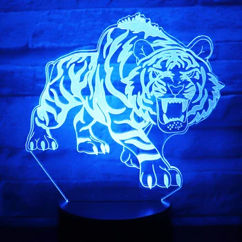 3D LED Nakts Gaisma Mežonīgs Tīģeris Nāk ar 7 Krāsas, Gaismas, Mājas Apdare, Lampas Pārsteidzošs Vizualizācijas Optiskā Ilūzija