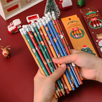 Ziemassvētku Liekami Zīmuli Pamatskolas Skolēni Rakstiski Krāsošana Birste, Kas Ziemassvētkus Kopā Ar Gumijas Zīmuli 6 Pack Studentu Kancelejas Preces