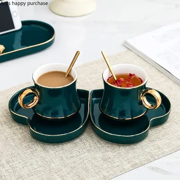 Eiropas Stila Zaļās Kafijas Tasi Set Kombinācija Pāris Glāzes ar Karoti ar Apakštase Sadzīves Krūze Pēcpusdienas Tējas Tasi