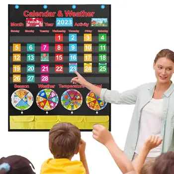 Pirmsskolas Kalendārs Klasē Karājas Kabatas Laika Diagrammas Bērniem 108 Kartes Intelektuālā Mācību Līdzekļi Bērniem