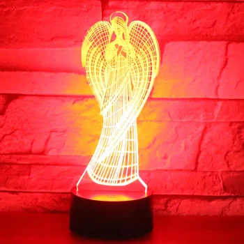 3D LED Nakts Gaismas Eņģelis ar 7 Krāsas, Gaismas, Mājas Apdare, Lampas Pārsteidzošs Vizualizācijas Optiskā Ilūzija Awesome