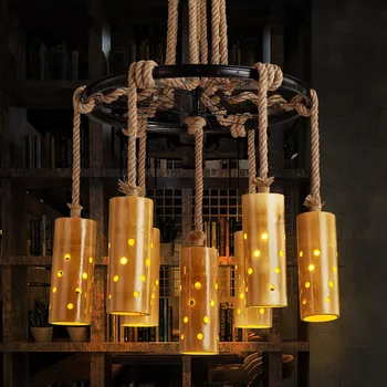 Bezmaksas piegāde Ziemeļvalstu retro bambusa kulons lampas Restorāns mākslas lampas Apģērbu veikals apgaismojums LED Oriģinalitāti kafijas veikals droplights